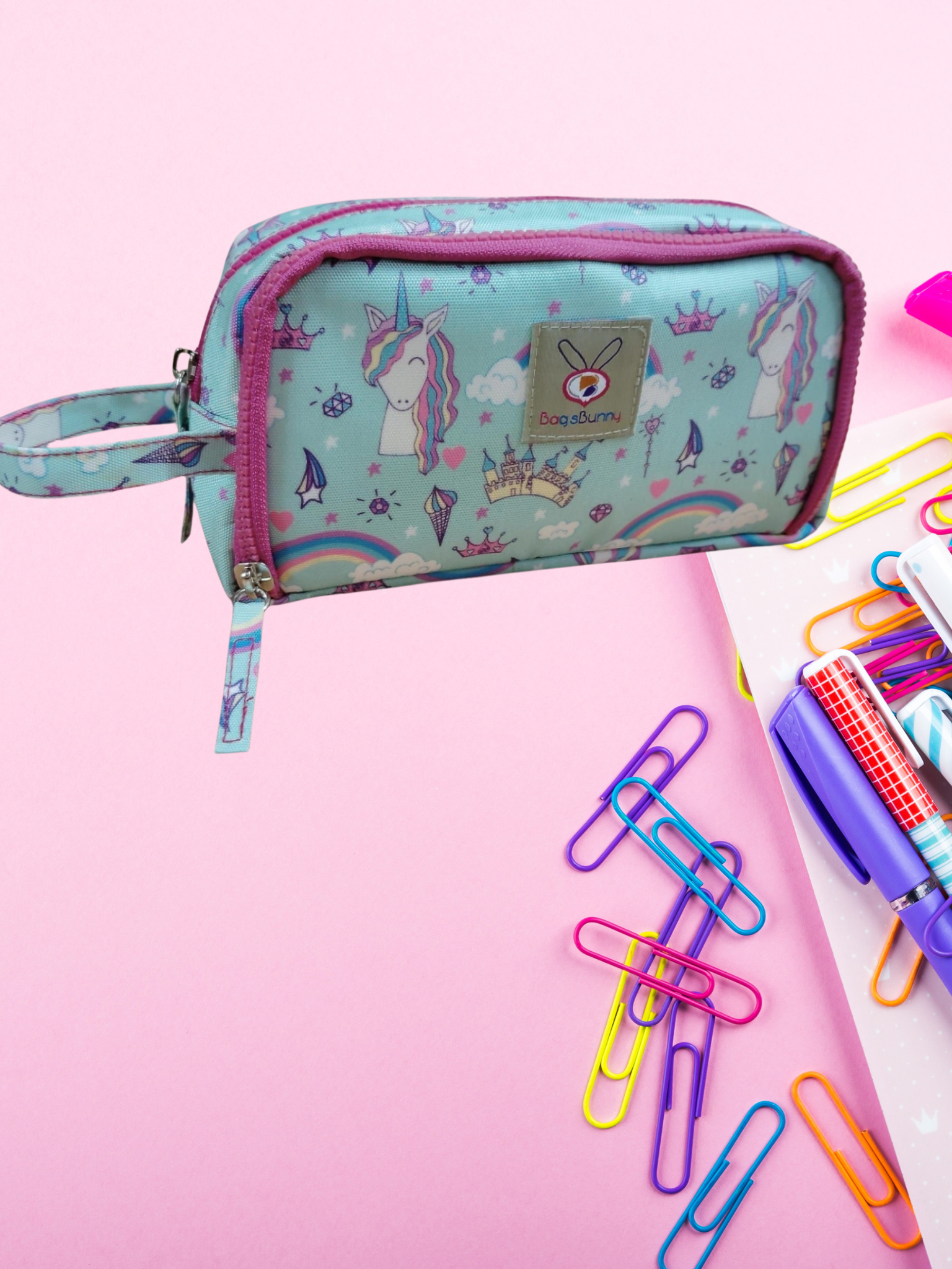 Stationery Pouch - 2 Zip unicorn