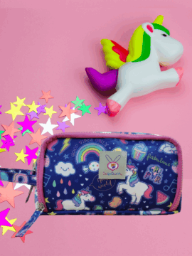 Stationery Pouch -2 zip unicorn pink