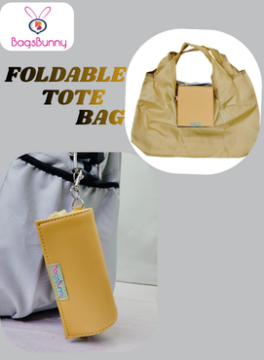 “Foldable Carry Bag with Keychain – Portable Shopping / Travel Tote (Compact & Lightweight)”- mustard yellow