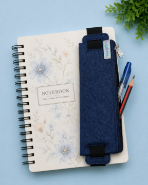 Bookmark with Attached Stationery Pouch-Navy